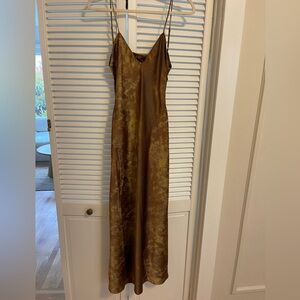 Zara Satin Effect Midi Slip Dress / Open Back / Brown / NWT / size M